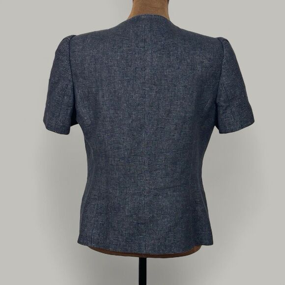 Women Tweed Linen Blend Blazer Size 8 Gray Cropped Office Career Teacher - Picture 5 of 8
